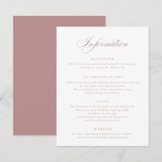 Elegante kalligrafie script roze trouwkaart kaart (Voorkant / Achterkant)