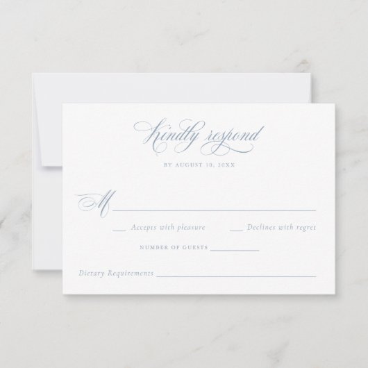 Elegante kalligrafie script stoffig blauwe trouw-R Kaart (Voorkant)