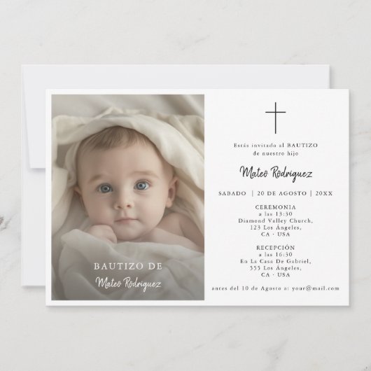 Elegante kalligrafie Spaans Bautizo Foto Kaart (Voorkant)