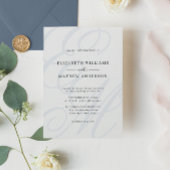 Elegante kalligrafie stoffig blauwe monogram bruil kaart