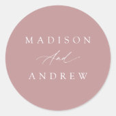 Elegante kalligrafie stoffige Roos bruiloft Ronde Sticker (Voorkant)
