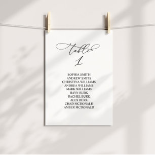 Elegante kalligrafie tafel nummer 1 zitkaart kaart