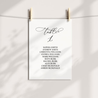 Elegante kalligrafie tafel nummer 1 zitkaart kaart