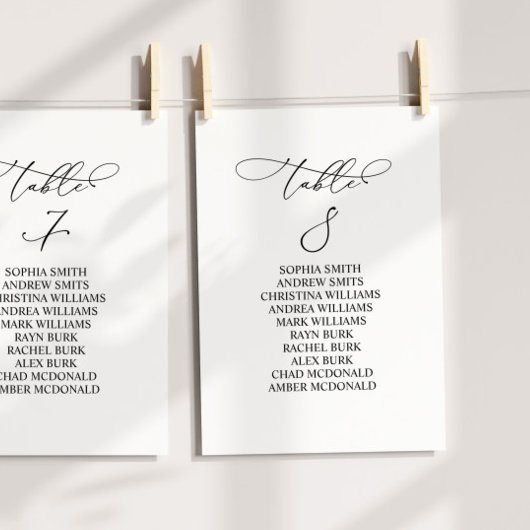 Elegante kalligrafie tafel nummer 8 zitplaatsen ka kaart