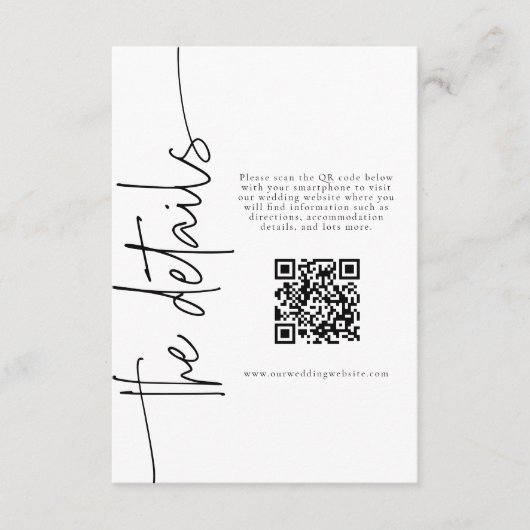 Elegante kalligrafie trouwdetails QR-code Informatiekaartje (Voorkant)