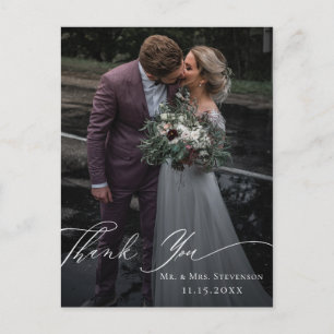 Elegante kalligrafie trouwfoto bedankje briefkaart