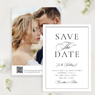 Elegante Kalligrafie Trouwfoto QR Code Trouwen Save The Date