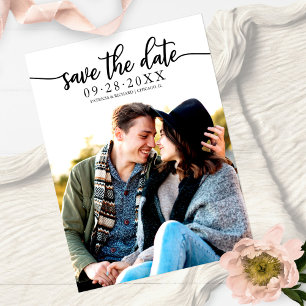 Elegante kalligrafie trouwkaart save the date foto briefkaart