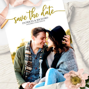 Elegante kalligrafie trouwkaart save the date foto briefkaart