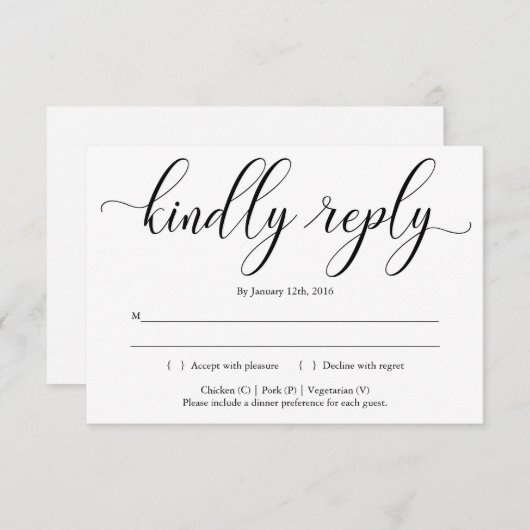 Elegante kalligrafie Uitnodiging Beantwoorden Kaar (Voorkant / Achterkant)