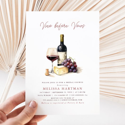 Elegante kalligrafie Vino voor geloften Vrijgezell Kaart