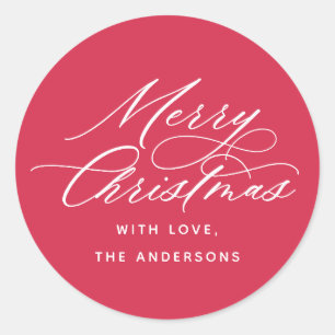 Elegante kalligrafie Vrolijk kerstfeest rood Ronde Sticker