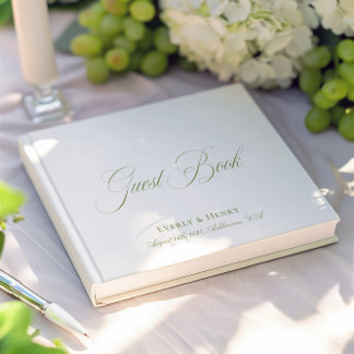 Elegante kalligrafie Witte & saliegroene trouwdag Gastenboek