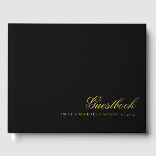 Elegante kalligrafie zwart echt goud folie bruilof gastenboek