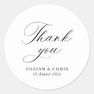 Elegante kalligrafie zwart-wit bruiloft ronde sticker