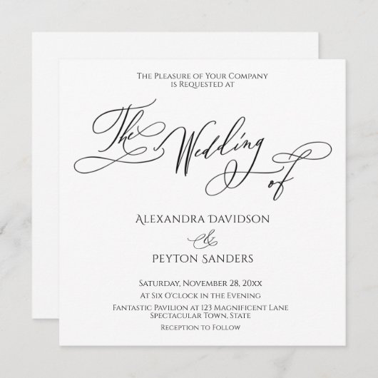 Elegante kalligrafie Zwart & Wit "De bruiloft van" Kaart (Voorkant / Achterkant)