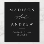 Elegante kalligrafie zwart-wit huwelijk wijn etiket (Enkel label)