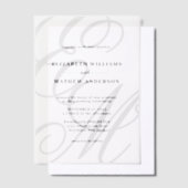 Elegante kalligrafie zwart wit monogram bruiloft vellum uitnodigingen (Offset)