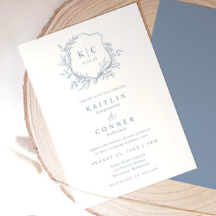 Elegante kam kroon stofblauw klassieke formele bru kaart