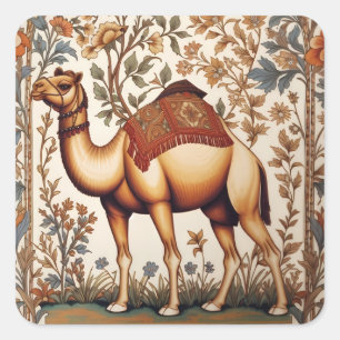 Elegante Kameel William Morris Geïnspireerde Bloem Vierkante Sticker