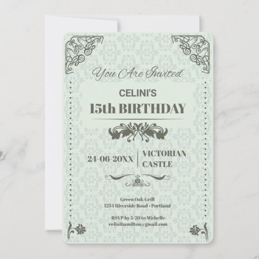 Elegante Kant 15e Verjaardag Uitnodigingen - Custo (Voorkant)