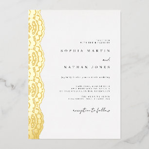 Elegante kant echt gouden folie bruiloft uitnodiging