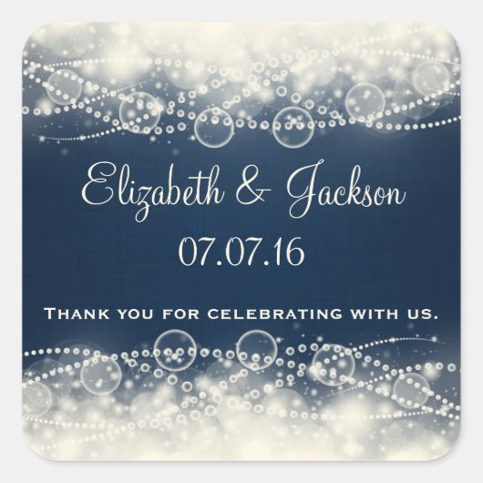 Elegante Kant en Parels op Donkerblauw Dank u Vierkante Sticker (Voorkant)