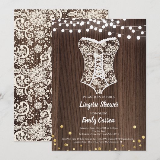 Elegante kant lingerie douche rustiek hout kaart (Voorkant / Achterkant)