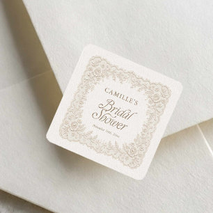 Elegante Kanten Bruiloftsfeest Favor Vierkante Sticker