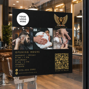 Elegante Kapperszaak Gouden Adelaar QR-code Logo  Raamsticker
