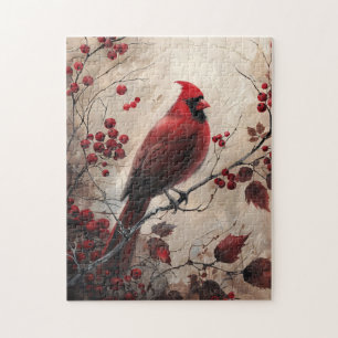 Elegante kardinaal en bessen Wildlife Painting Legpuzzel