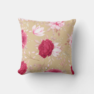 Elegante kastanjebruin, roze bloemig kussen