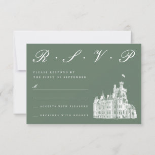Elegante kasteel illustratie Sage Green bruiloft RSVP Kaartje