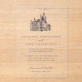 Elegante Kasteelillustratie Bruiloft Acryl Uitnodigingen (Voorkant)