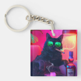 Elegante Kat Drinkt Whiskey | Grappige Bar Sleutelhanger