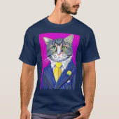 Elegante kat in pak en das t-shirt (Voorkant)
