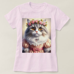 Elegante kat in roze Victoriaans jurkje T-shirt