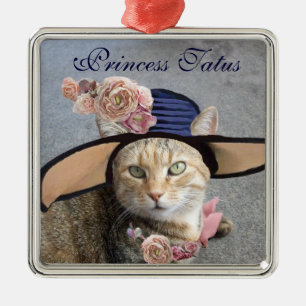 ELEGANTE KAT MET GROOT DIVAHOED,ROZE ROZEN Valenti Metalen Ornament