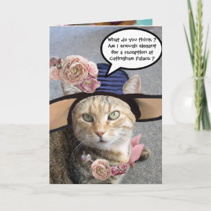 ELEGANTE KAT MET GROOT DIVAHOED,ROZE ROZEN Verjaar Kaart