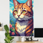 Elegante kat met sprankelende gouden ogen poster (Thuiskantoor)