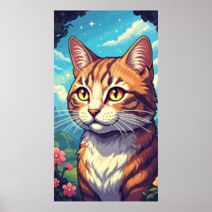 Elegante kat met sprankelende gouden ogen poster
