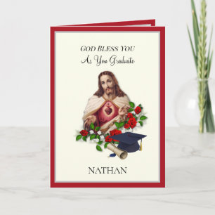 Elegante katholieke afstuderen Sacred Heart Rozen Kaart