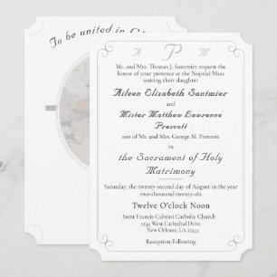 Elegante Katholieke Monogrammed Huwelijksuitnodigi Kaart