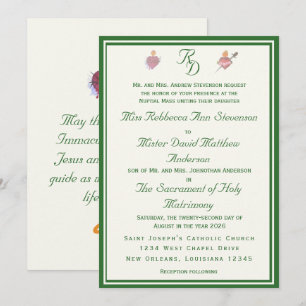 Elegante katholieke trouwuitnodiging Twee harten Kaart