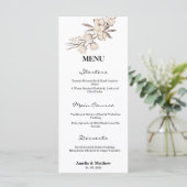 Elegante Katoenen Bloem Zwart & Wit Huwelijk Menu (Staand voorkant)