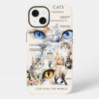 Elegante katten watercolor kunst typografie iPhone 13 hoesje