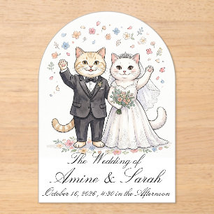Elegante kattenkoppel trouwuitnodiging aanpasbaar acryl uitnodigingen