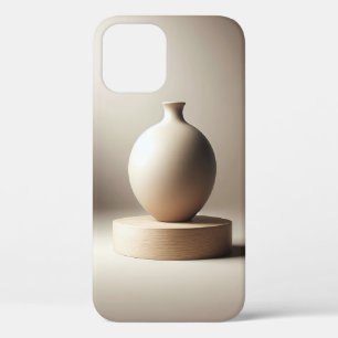 Elegante Keramische Vaas op Ronde Houten Sokkel Mi iPhone 12 Hoesje