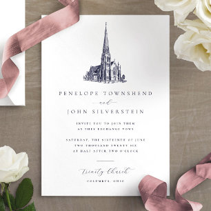 Elegante  kerk Illustratie bruiloft Kaart