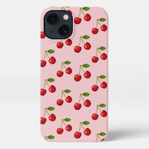 Elegante kersen vruchten op lichtroze iPhone 13 hoesje